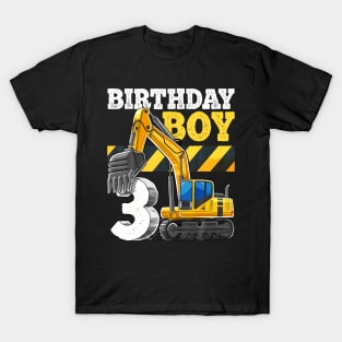 Birthday Boy 3rd Birthday Excavator Construction Vehicle T-Shirt